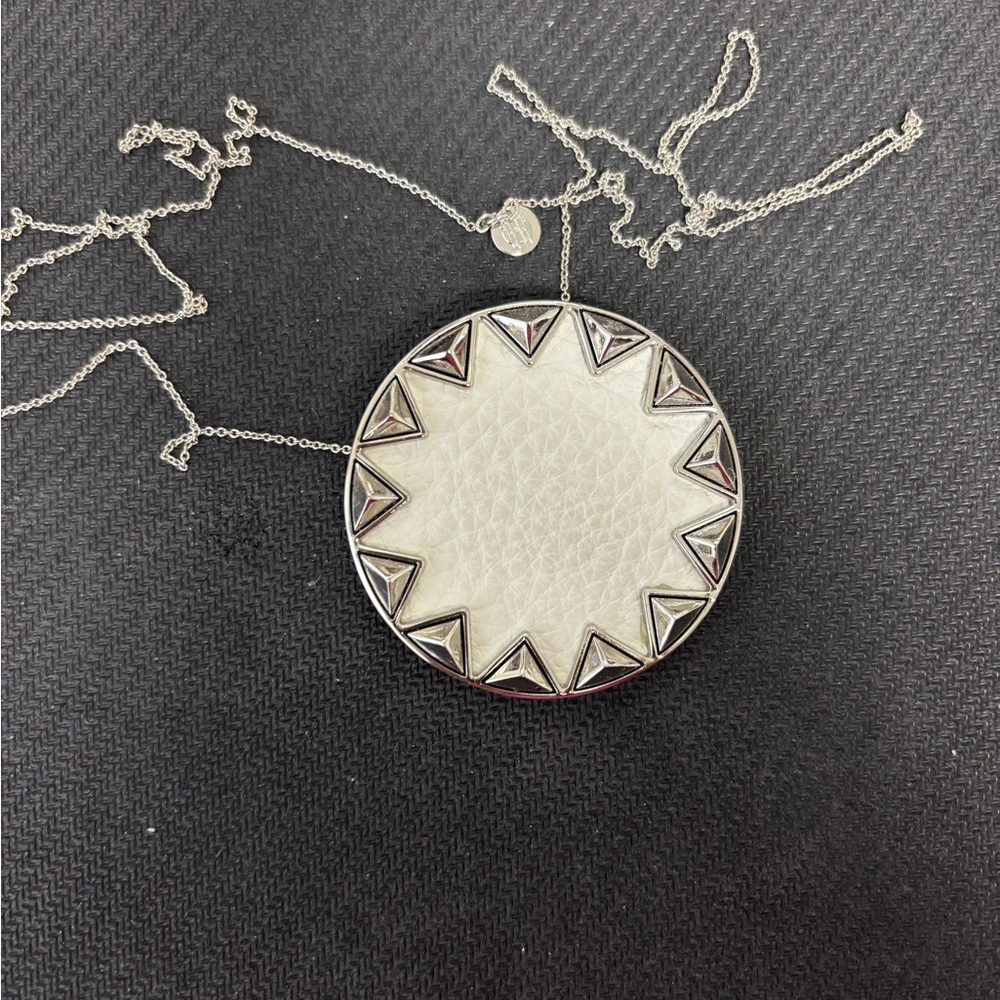 House of Harlow Sunburst Silvertone Necklace 28" chain